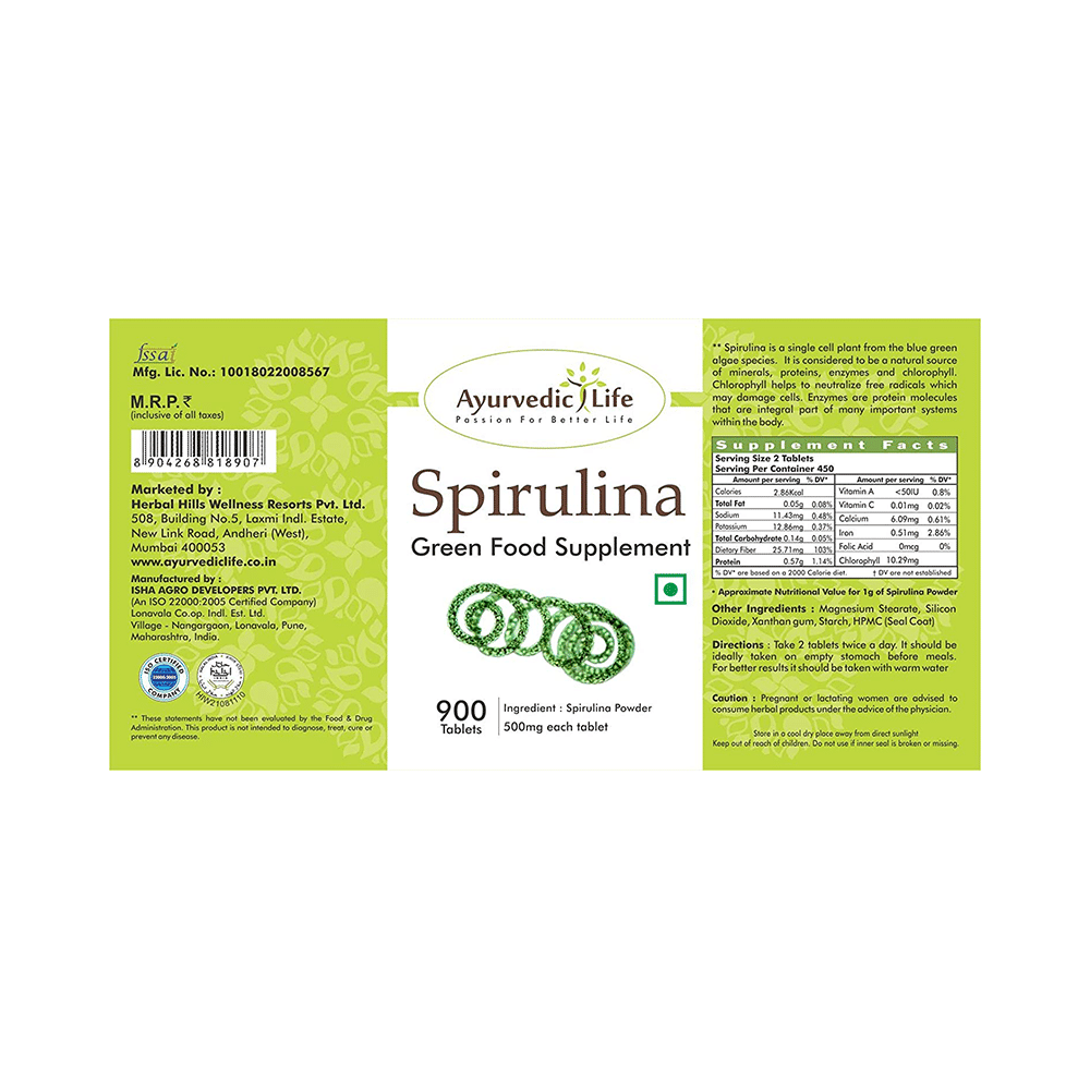 Ayurvedic Life Spirulina 500mg Tablet - Image 2