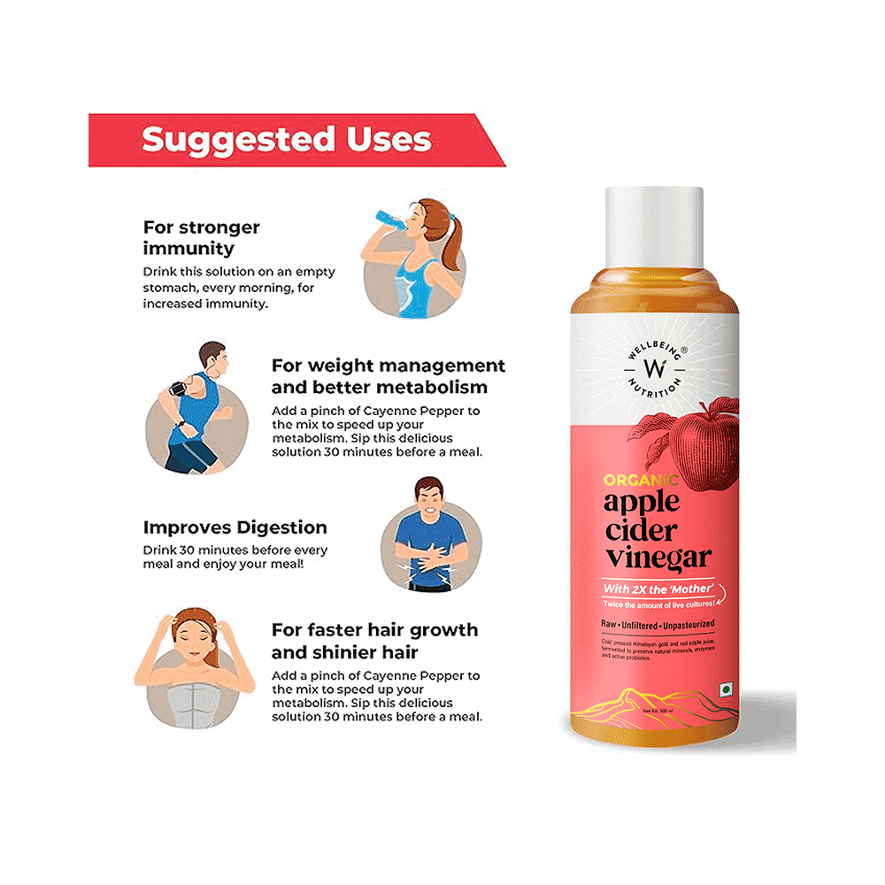 Wellbeing Nutrition Organic Apple Cider Vinegar  | 2X the 'Mother' (500ml Each) - Image 3