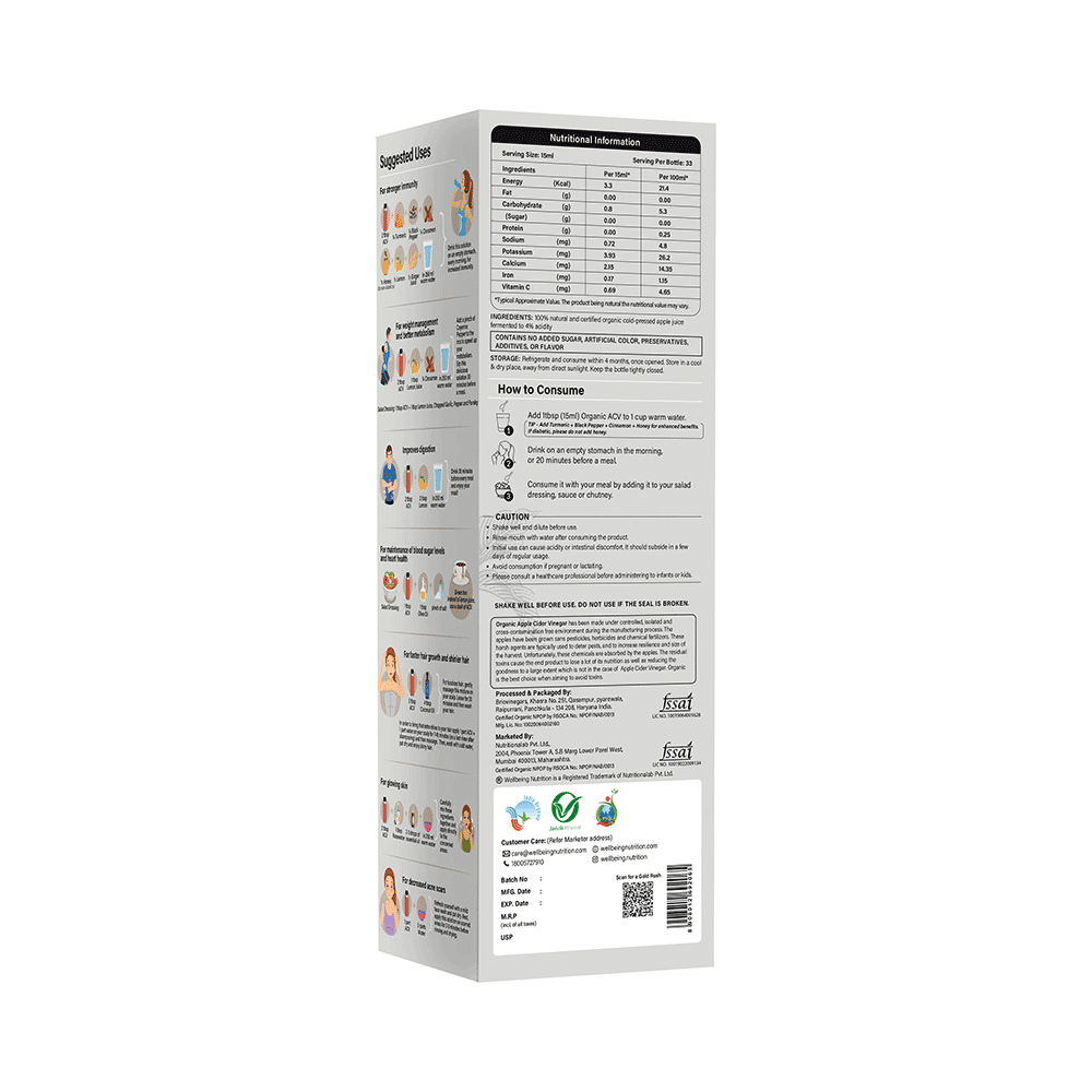 Wellbeing Nutrition Organic Apple Cider Vinegar  | 2X the 'Mother' (500ml Each) - Image 2