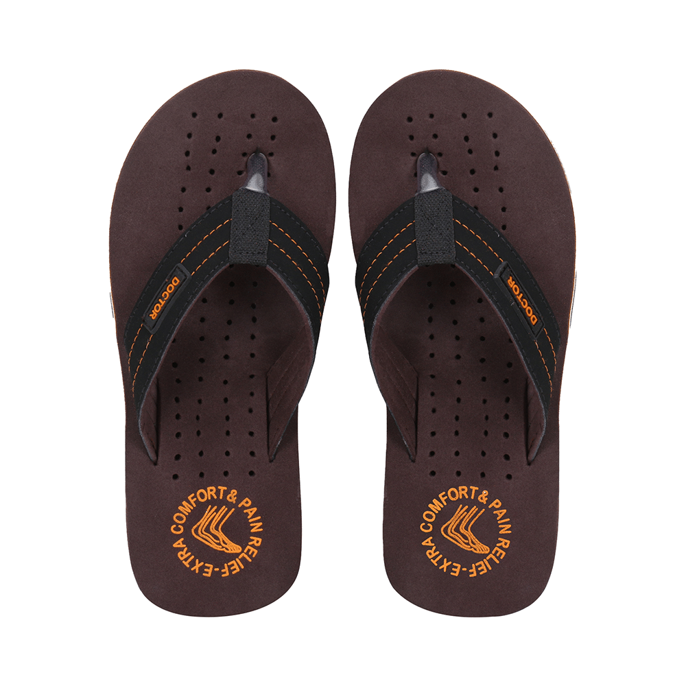 Doctor Extra Soft D28 Orthopaedic and Diabetic Super Fit Comfort Doctor Slipper, Flip-Flop, Cushion, Slides and House Slipper for Men Brown/Orange 7