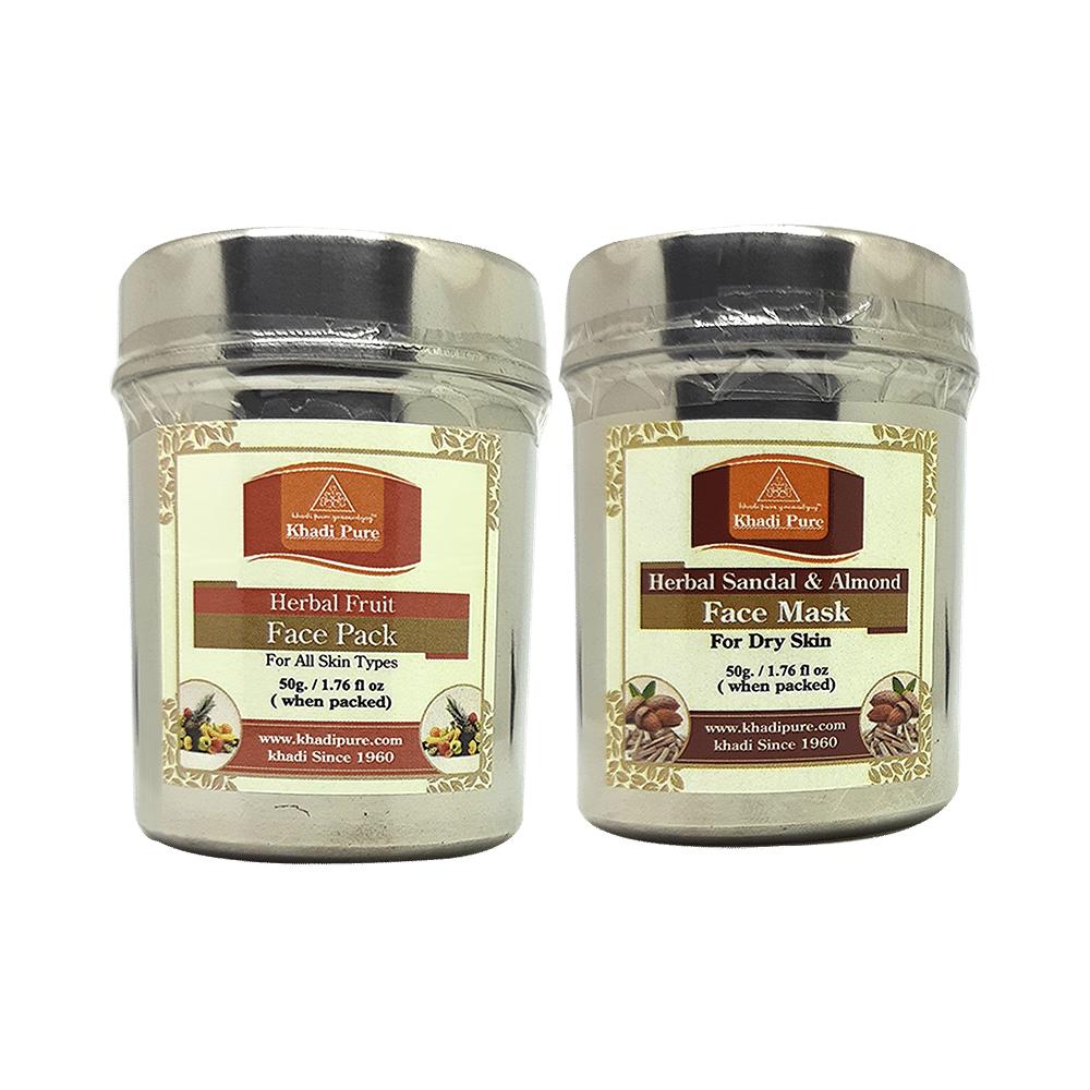 Khadi Pure Combo Pack of Herbal Fruit Face Pack & Herbal Sandal & Almond Face Mask (50gm Each) - Image 1