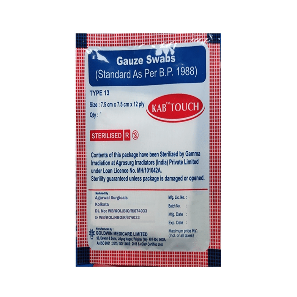 Kab Touch Gauze Swabs (12 Each) 7.5cm x7.5cm x 12ply