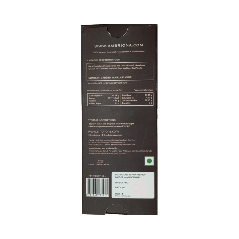 Daarzel Combo Pack of 70% Sugar Free Dark Chocolate with Hazelnuts and 70% Sugar Free Dark Chocolate with Almonds (50gm Each) - Image 6