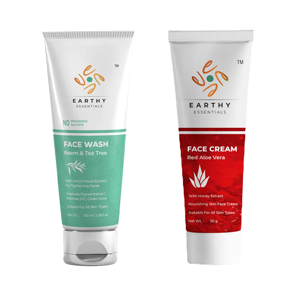 Earthy Essentials Combo Pack of Neem & Tea Tree Face Wash 100ml & Red Aloe Vera Face Cream 50gm