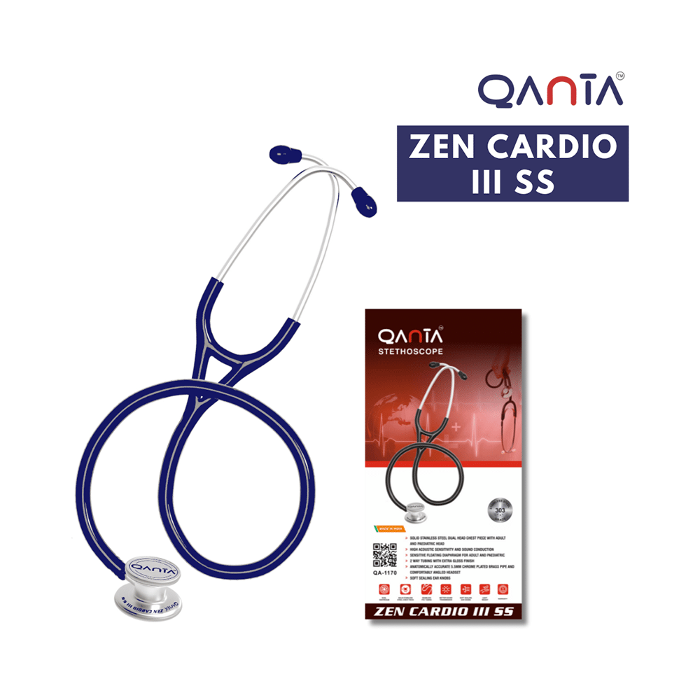 Qanta QA-1170 Zen Cardio III SS Cardiology Stethoscope, SS & Dual Head Chest Piece Blue - Image 6