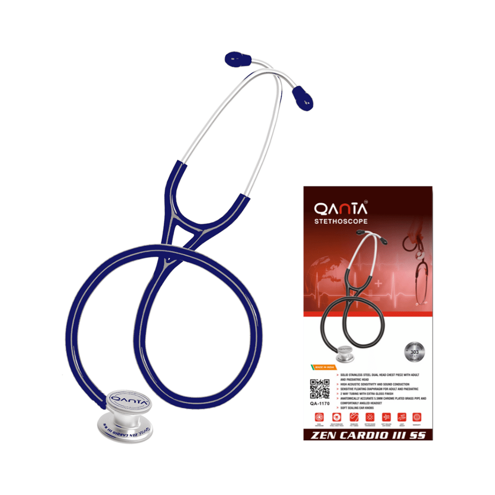 Qanta QA-1170 Zen Cardio III SS Cardiology Stethoscope, SS & Dual Head Chest Piece Blue