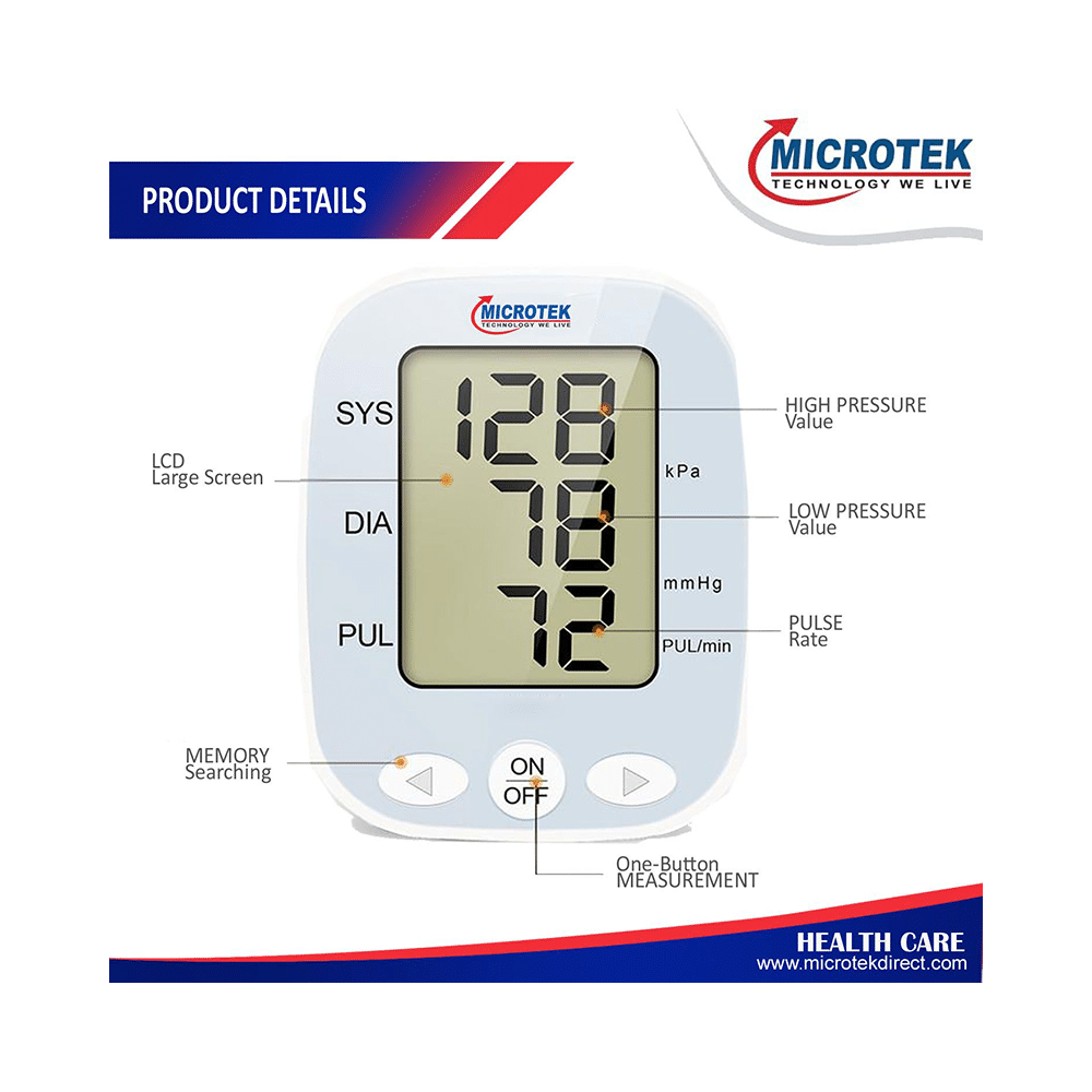 Microtek Upper Arm Blood Pressure Monitor with USB Power Support - Image 3