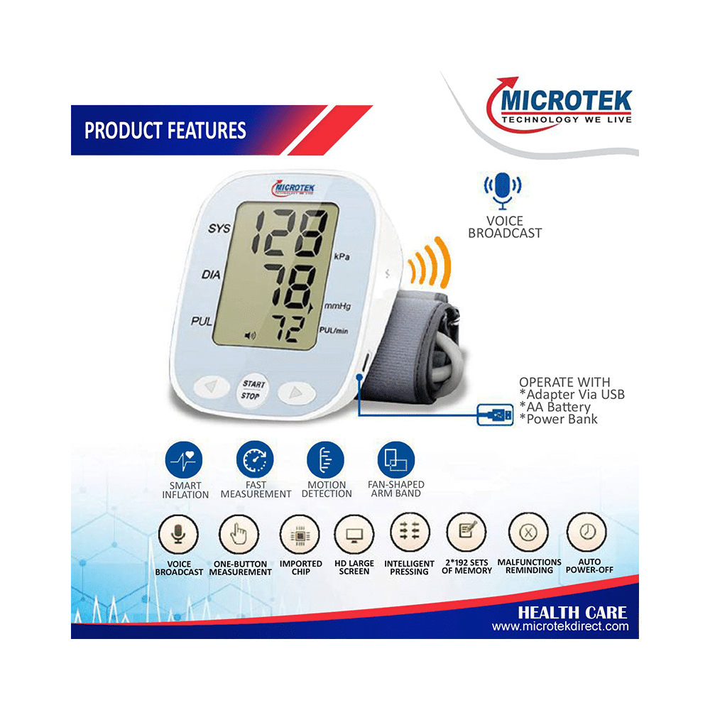 Microtek Upper Arm Blood Pressure Monitor with USB Power Support - Image 4