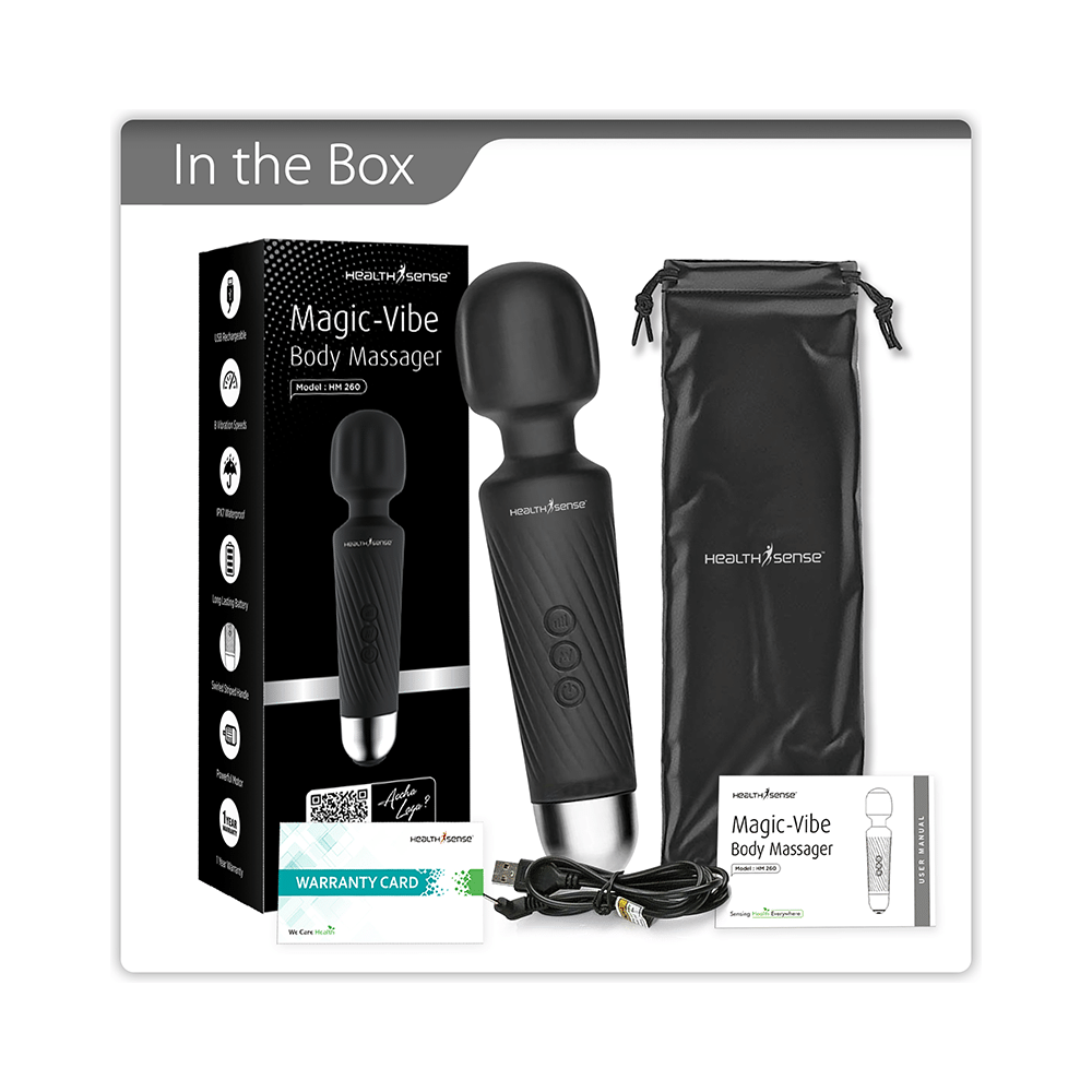 HealthSense HM 260 Magic-Vibe Cordless Rechargeable Handheld Body Massager Black - Image 2