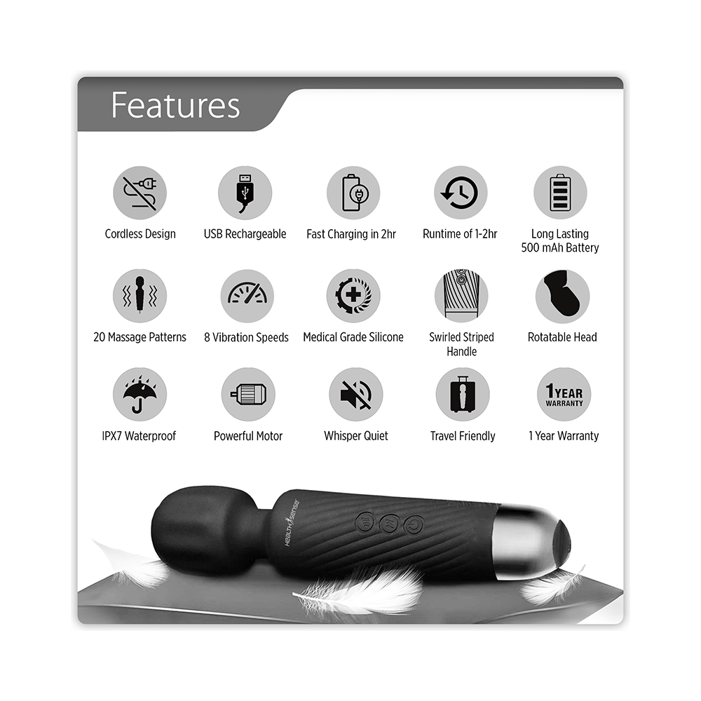 HealthSense HM 260 Magic-Vibe Cordless Rechargeable Handheld Body Massager Black - Image 5