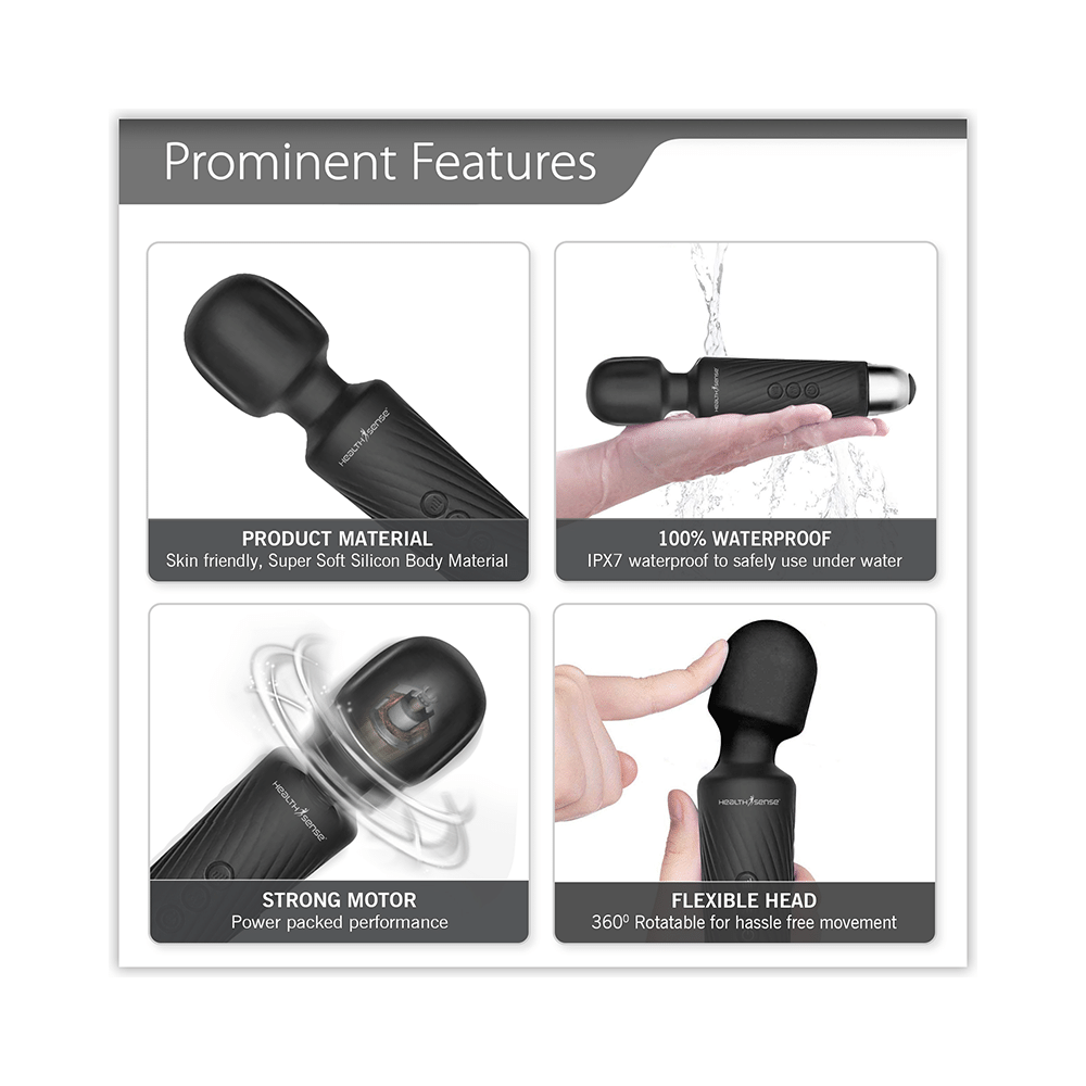 HealthSense HM 260 Magic-Vibe Cordless Rechargeable Handheld Body Massager Black - Image 8