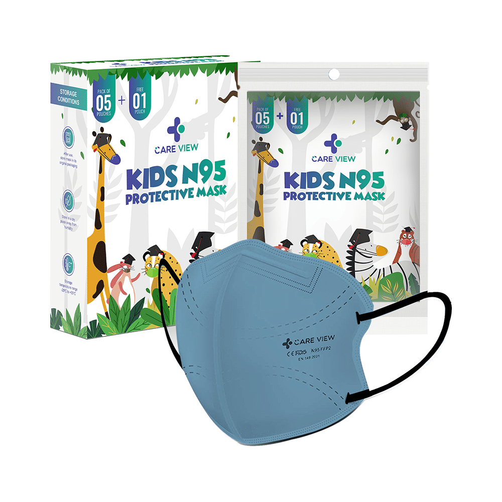 Care View Kids N95 Face Mask with 5 Layered Filtration DRDO SITRA BIS ISI Certified Mask Grey