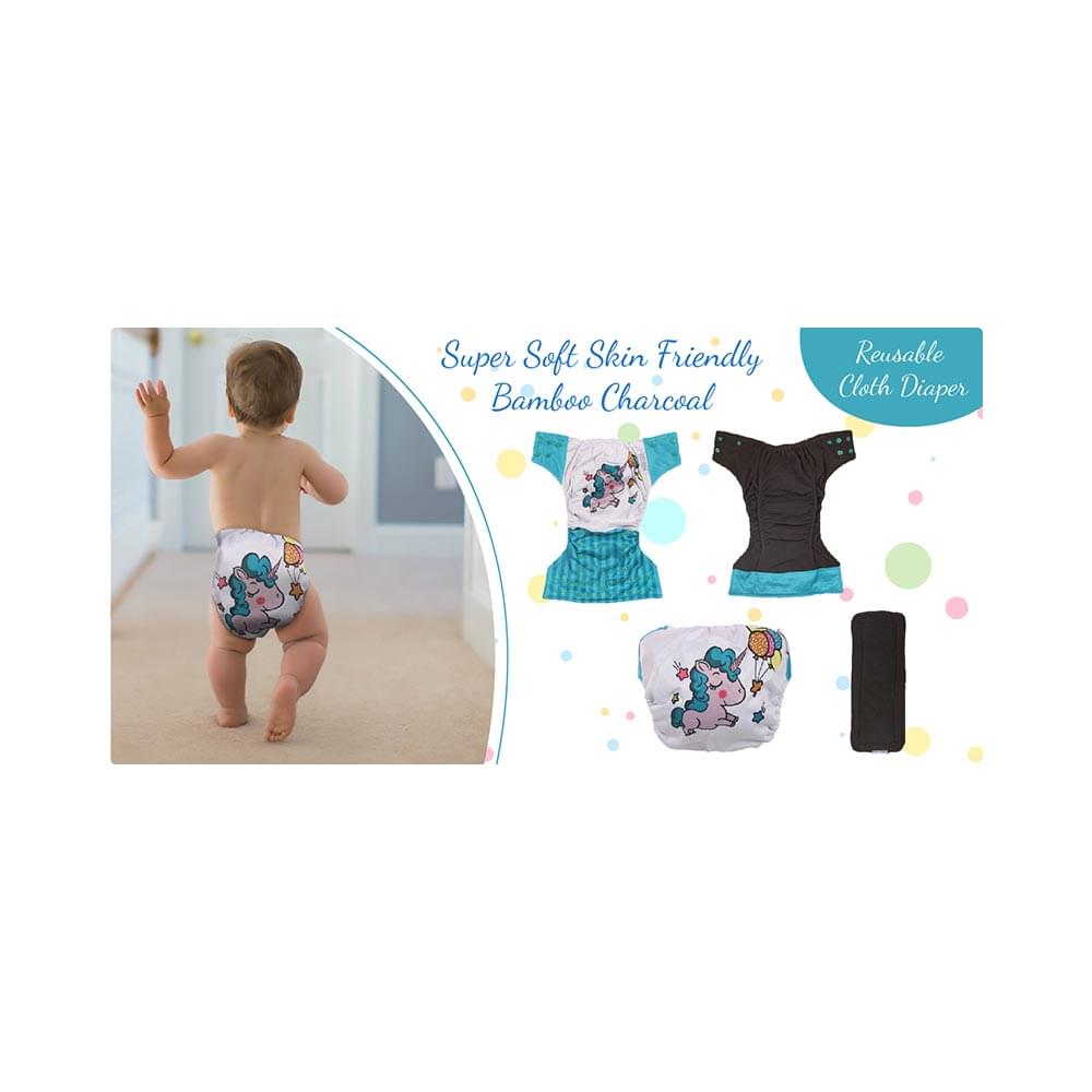 Polka Tots Washable and Reusable Adjustable Cloth Diaper with 5 Layer Bamboo Charcoal Insert Unicorn - Image 7