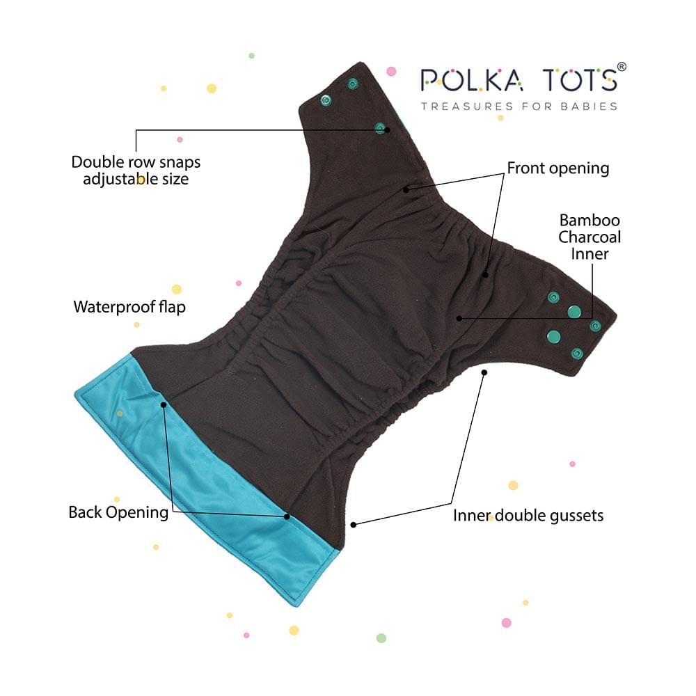 Polka Tots Washable and Reusable Adjustable Cloth Diaper with 5 Layer Bamboo Charcoal Insert Unicorn - Image 3