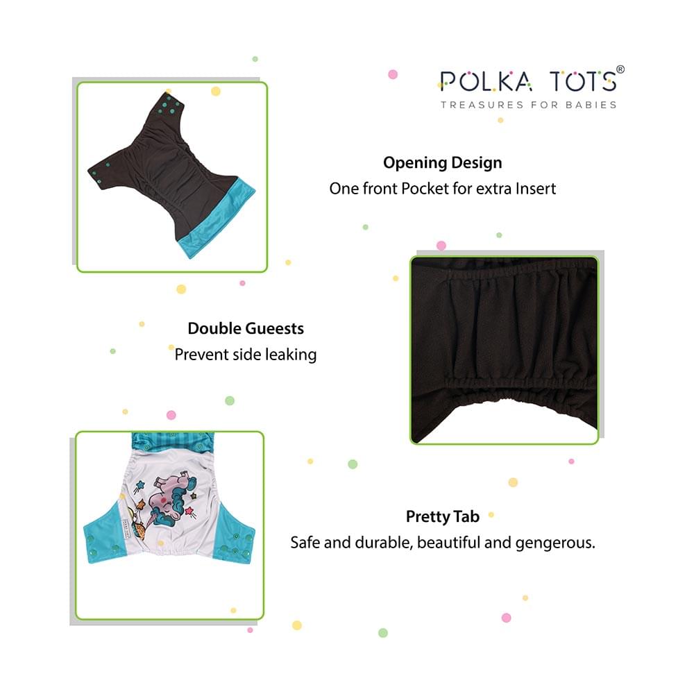 Polka Tots Washable and Reusable Adjustable Cloth Diaper with 5 Layer Bamboo Charcoal Insert Unicorn - Image 4