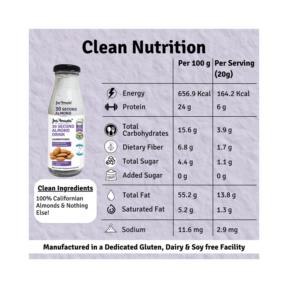Jus Amazin 30 Second Almond Drink (25gm Each) Unsweetened Gluten, Lactose & Sugar Free - Image 7