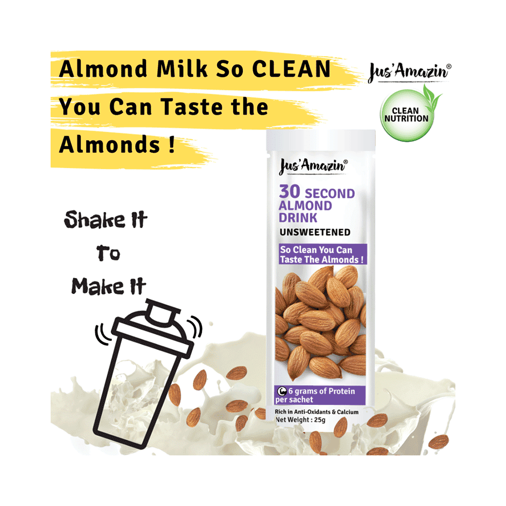 Jus Amazin 30 Second Almond Drink (25gm Each) Unsweetened Gluten, Lactose & Sugar Free - Image 3