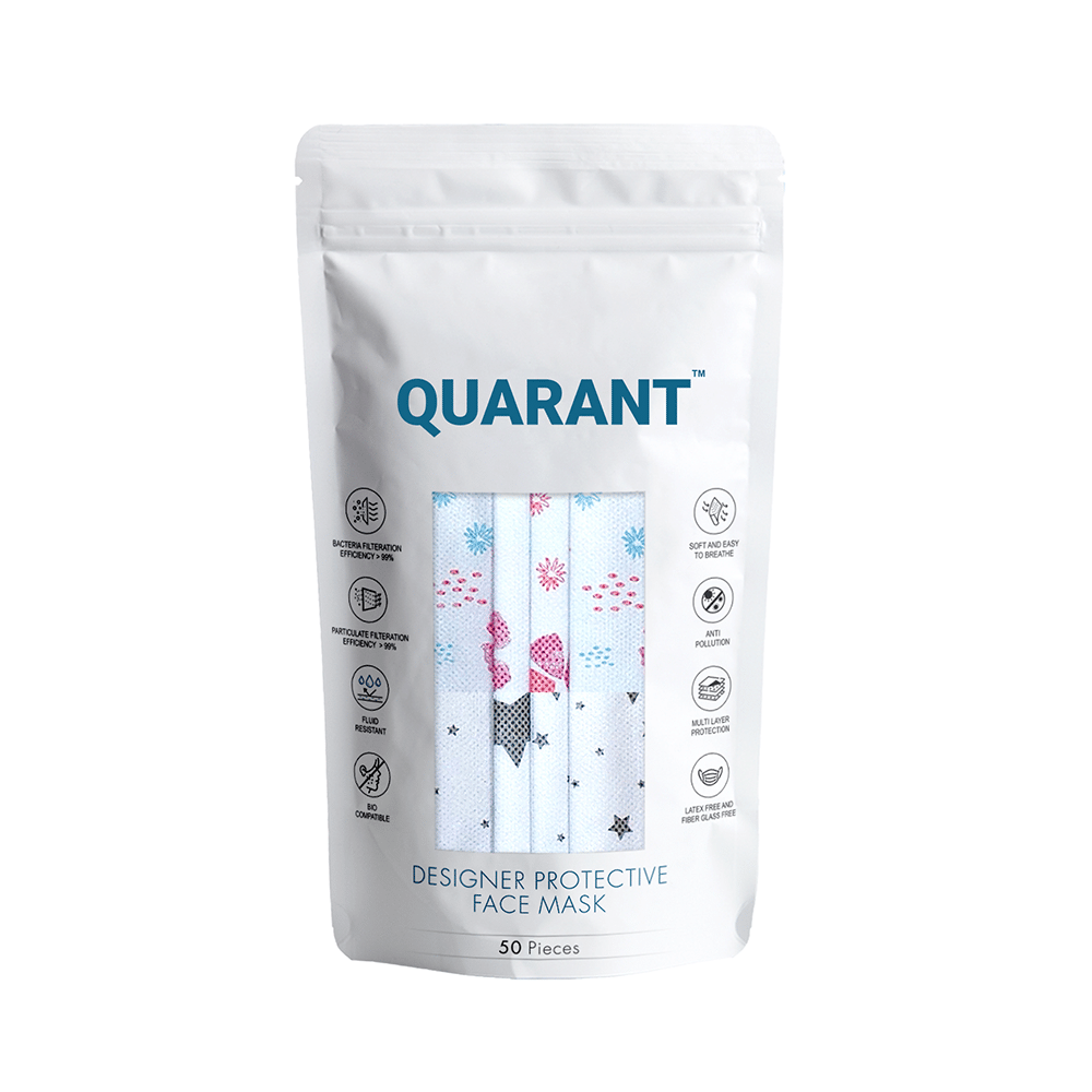 Quarant 4 Ply Designer Protective Face Mask White Combo Multicolor - Image 2