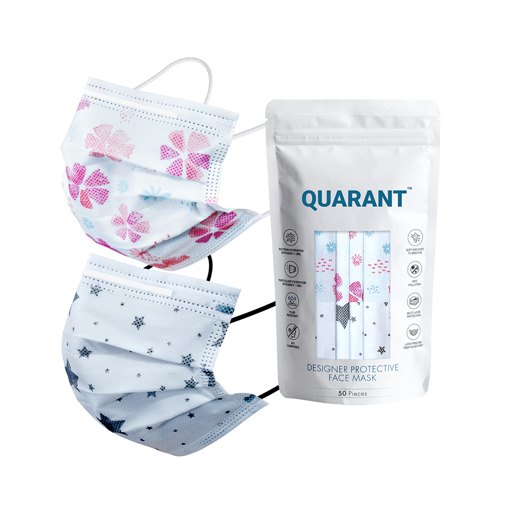 Quarant 4 Ply Designer Protective Face Mask White Combo Multicolor - Image 1