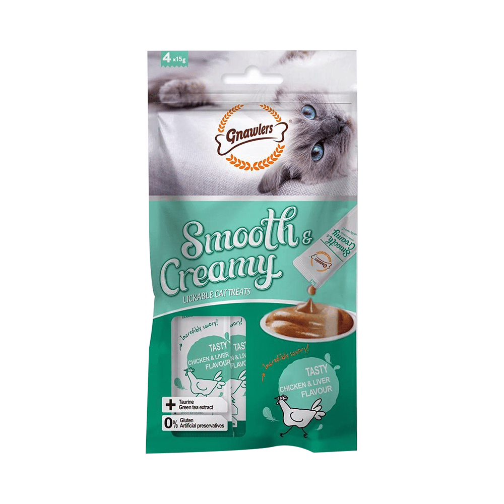 Gnawlers Smooth & Creamy Lickable Cat Treat (4Each) Tasty Chicken & Liver - Image 1