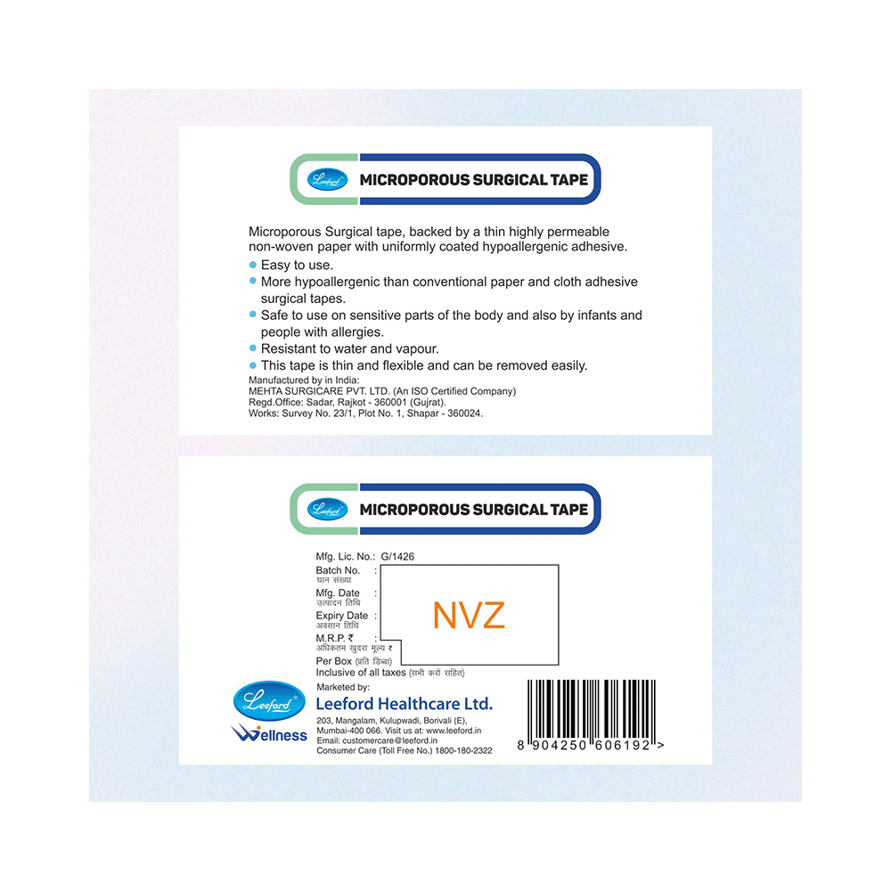 Leeford Microporus Surgical Tape 12.5mm x 9.1m - Image 3