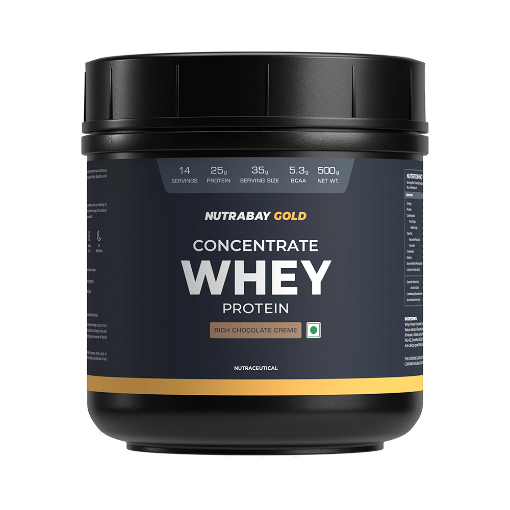Nutrabay Gold Concentrate Whey Protein for Muscle Recovery | No Added Sugar Powder Rich Chocolate Creme