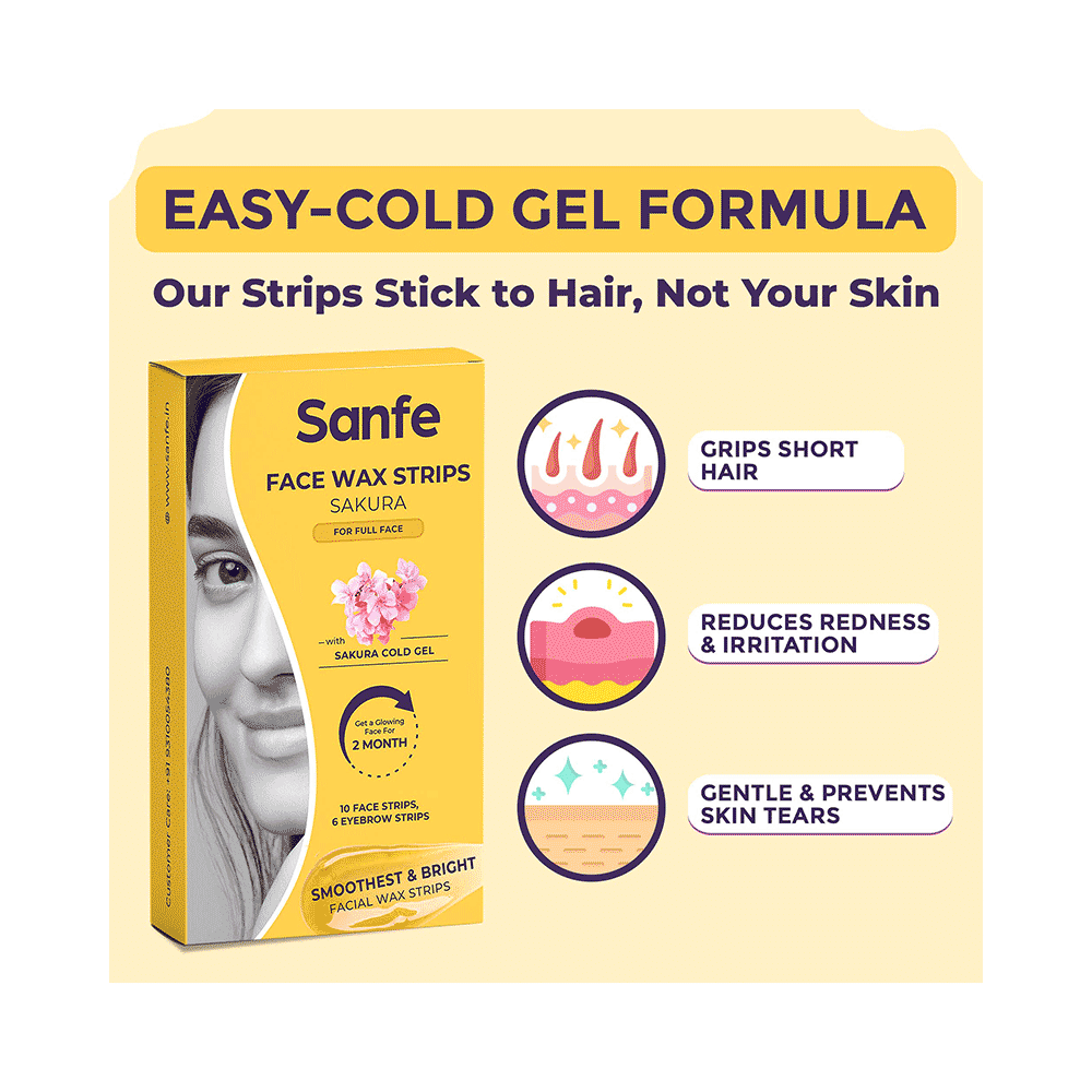 Sanfe Face Wax Strips with Sakura Hair Removal For Eyebrows, Upper Lips, Forehead & Chin - Image 4