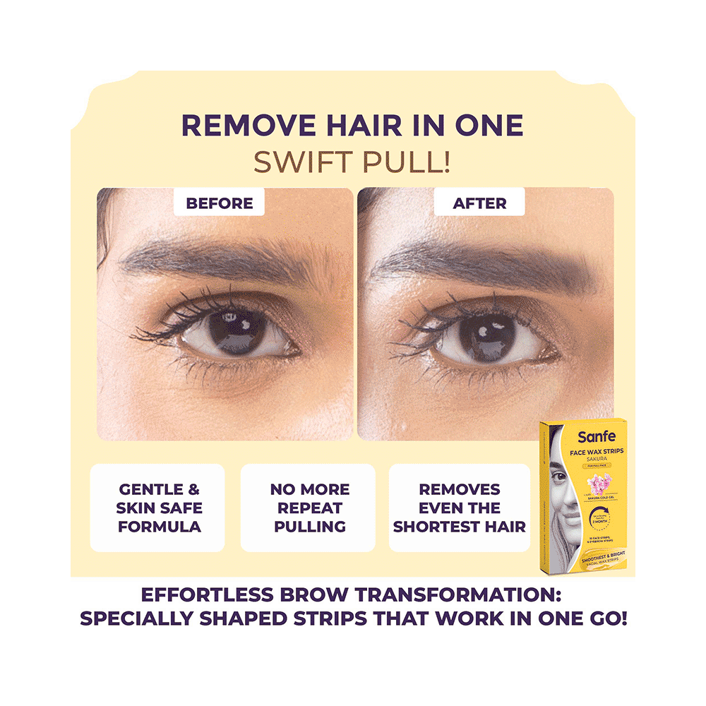 Sanfe Face Wax Strips with Sakura Hair Removal For Eyebrows, Upper Lips, Forehead & Chin - Image 3