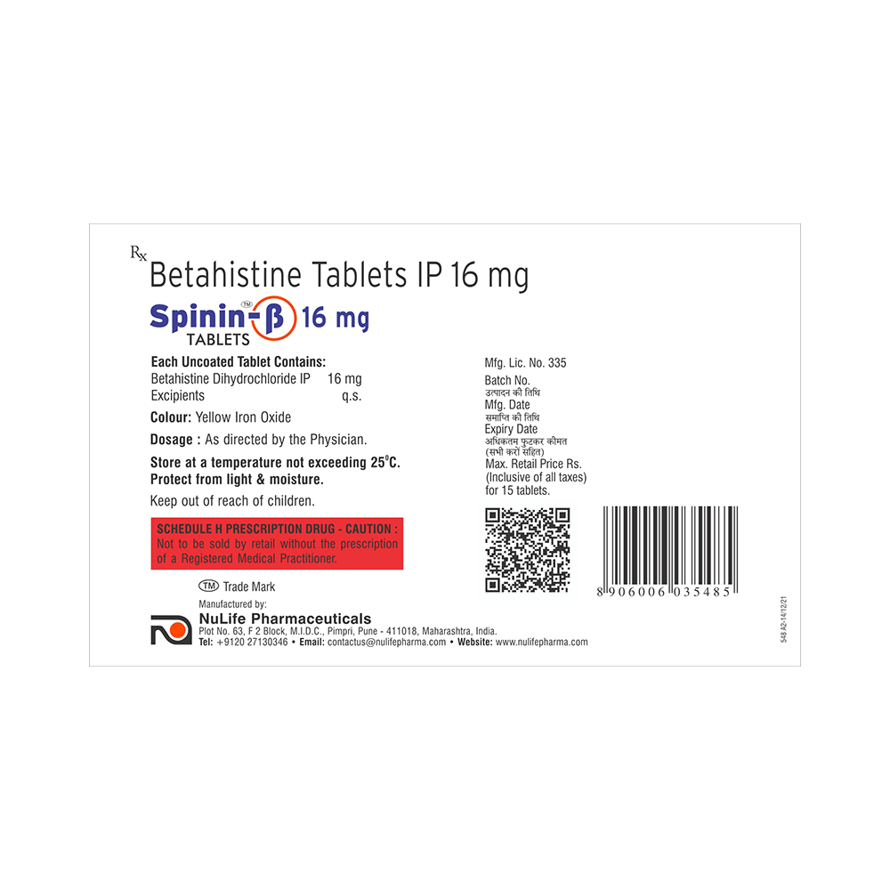 Spinin B 16mg Tablet - Image 2