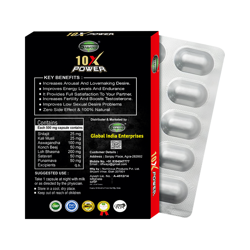 Sabates 10X Power 500mg Capsule - Image 2