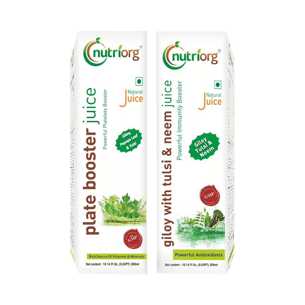 Nutriorg Combo Pack of Plate Booster Juice & Giloy with Tulsi & Neem Juice (300ml Each)