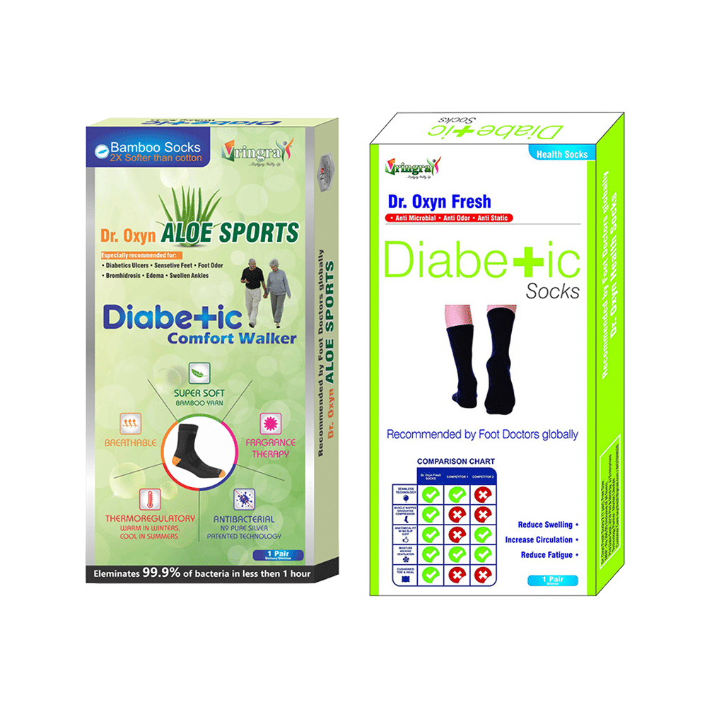 Vringra Combo Pack of Dr. Oxyn Aloe Sports Diabetic Comfort Walker and Dr. Oxyn Fresh Diabetic Socks (1 Pair Each) - Image 1