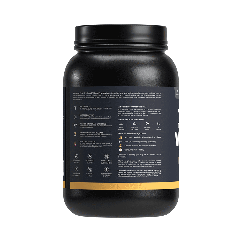 Nutrabay Gold Tri-Blend Whey Protein for Muscle Recovery & Immunity | No Added Sugar | Flavour Powder Double Chocolate - Image 3