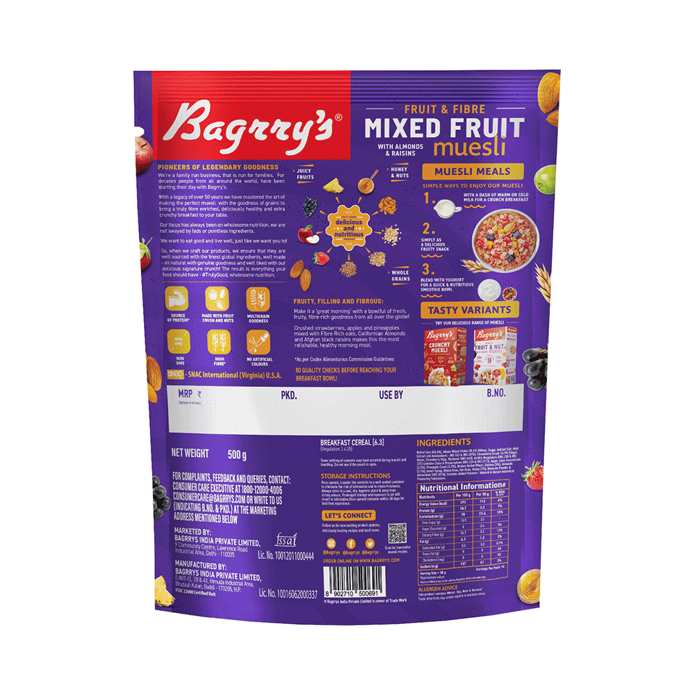 Bagrry's Fruit 'n' Fibre Mixed Fruit with Almonds and Raisins Muesli - Image 2