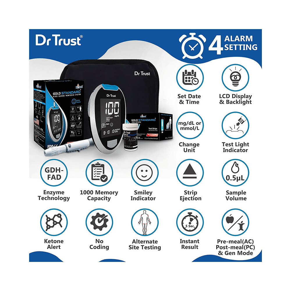 Dr Trust USA Gold Standard Blood Glucose Monitoring System Glucometer with 10 Test Strip - Image 5