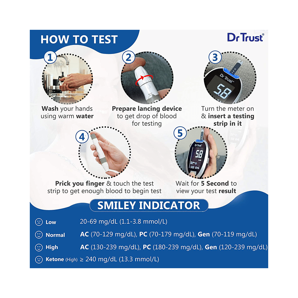 Dr Trust USA Gold Standard Blood Glucose Monitoring System Glucometer with 10 Test Strip - Image 3