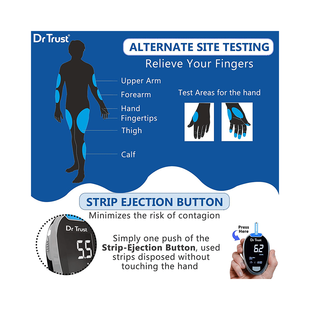 Dr Trust USA Gold Standard Blood Glucose Monitoring System Glucometer with 10 Test Strip - Image 4