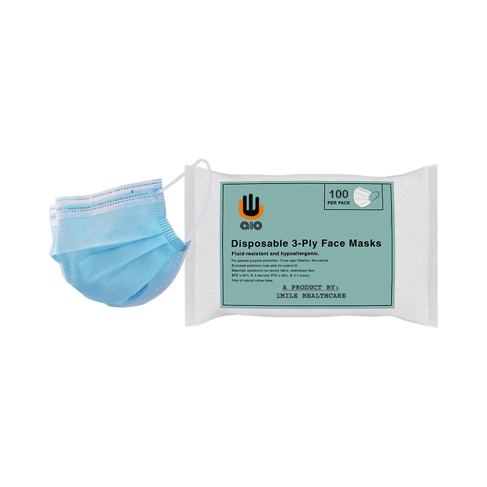 AIO Disposable 3-Ply Face Mask Universal Blue - Image 1