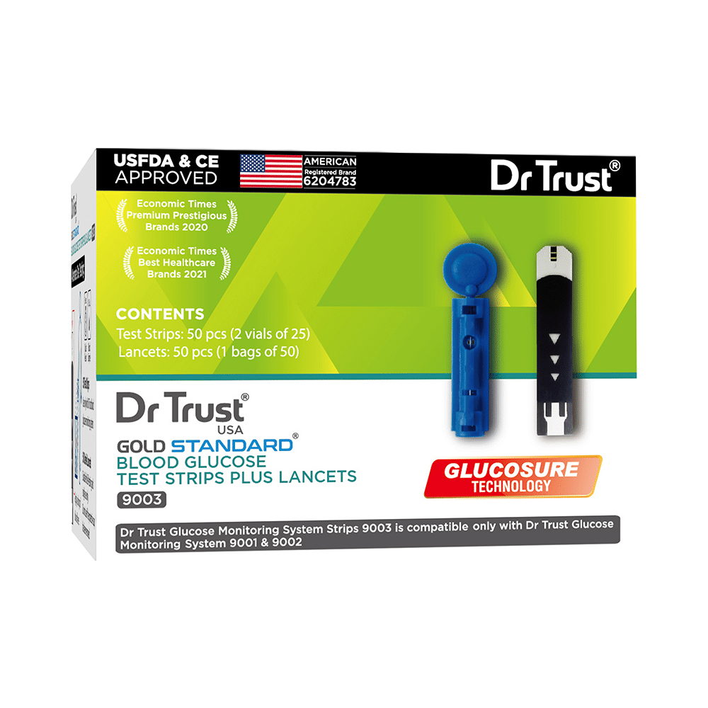 Dr Trust USA Gold Standard Blood Glucose 50 Test Strips Plus 50 Lancets - Image 1