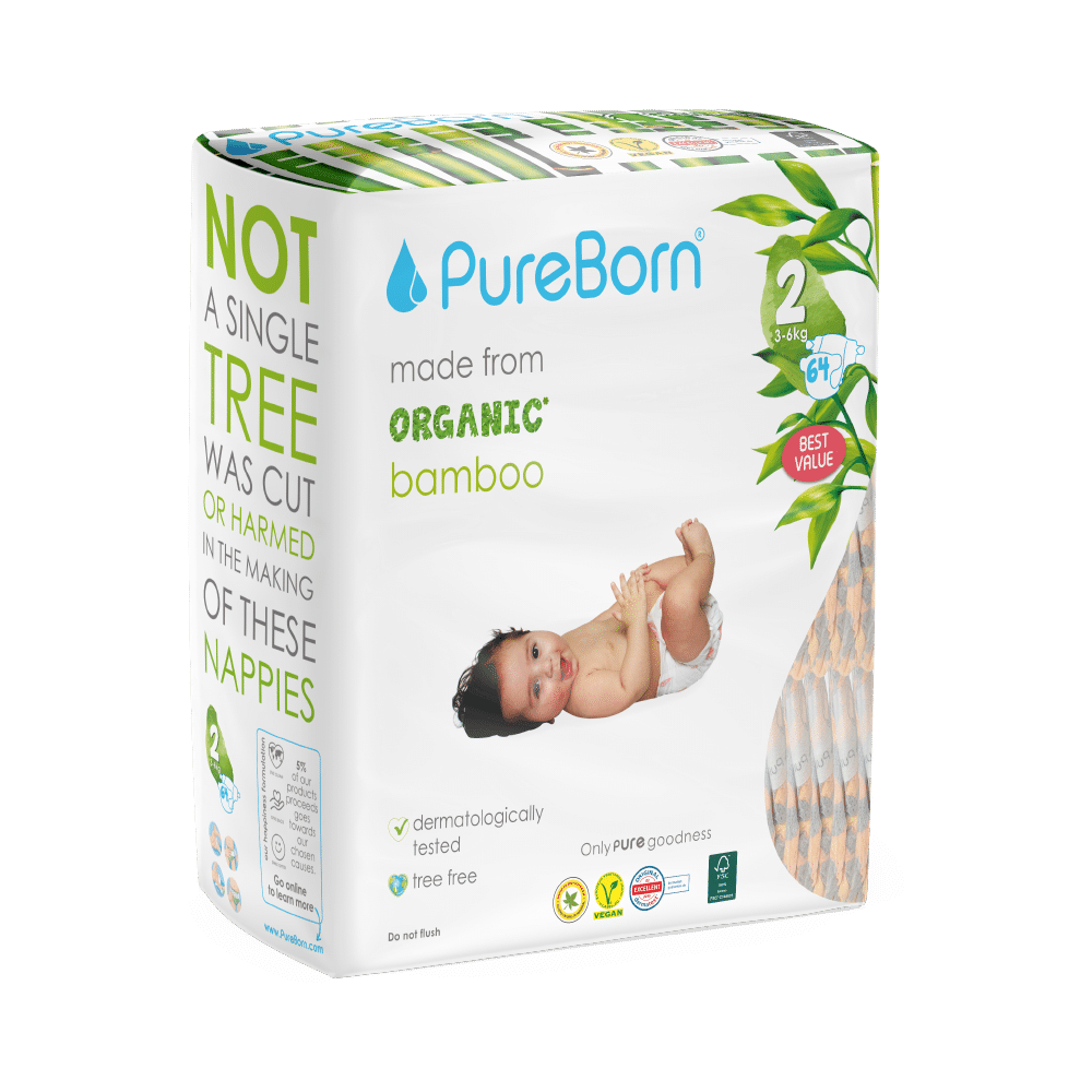PureBorn Organic Bamboo Nappies | Size 2