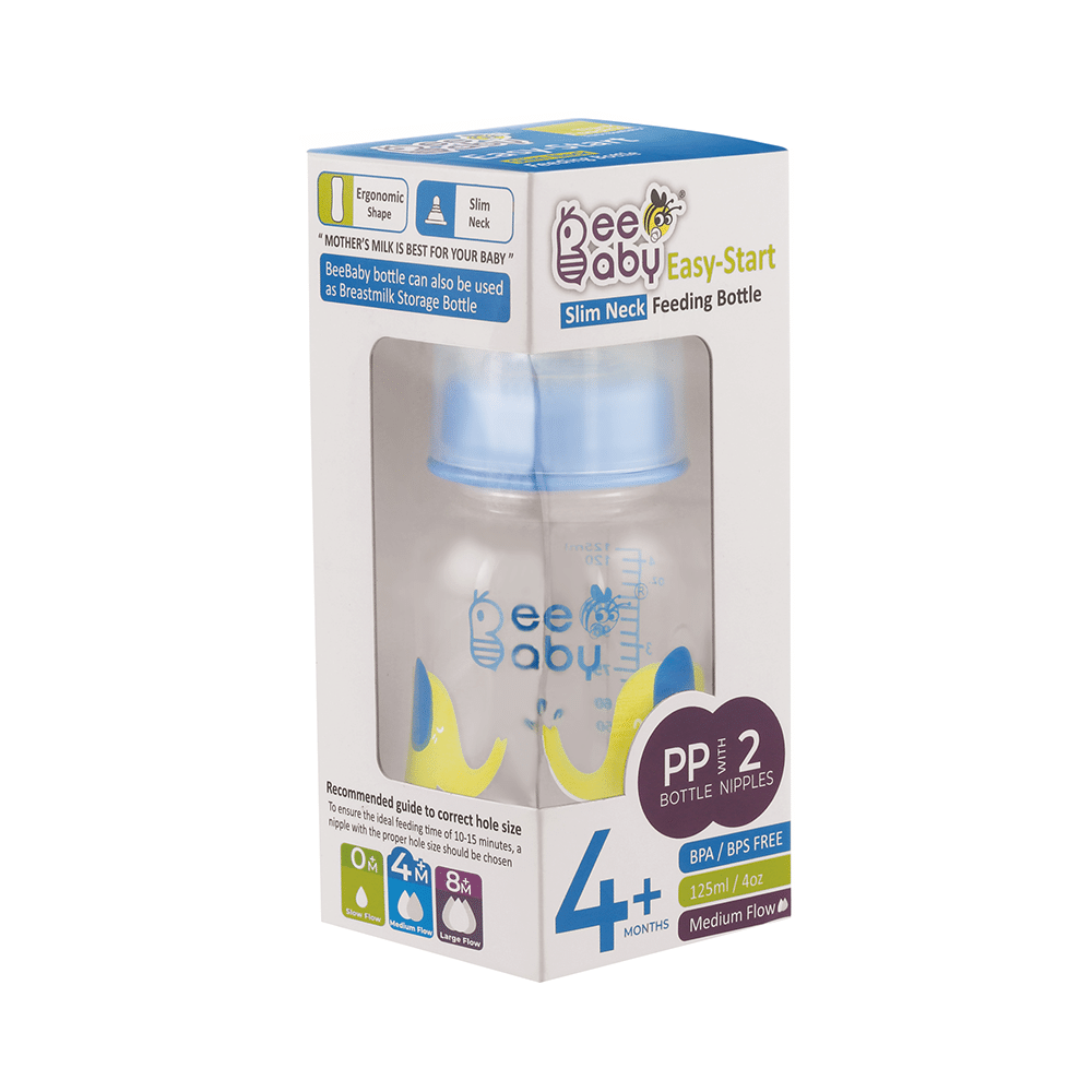 BeeBaby Easy Start Baby Feeding Bottle with 2 Anti-Colic Nipples 4 Months+ Blue - Image 2