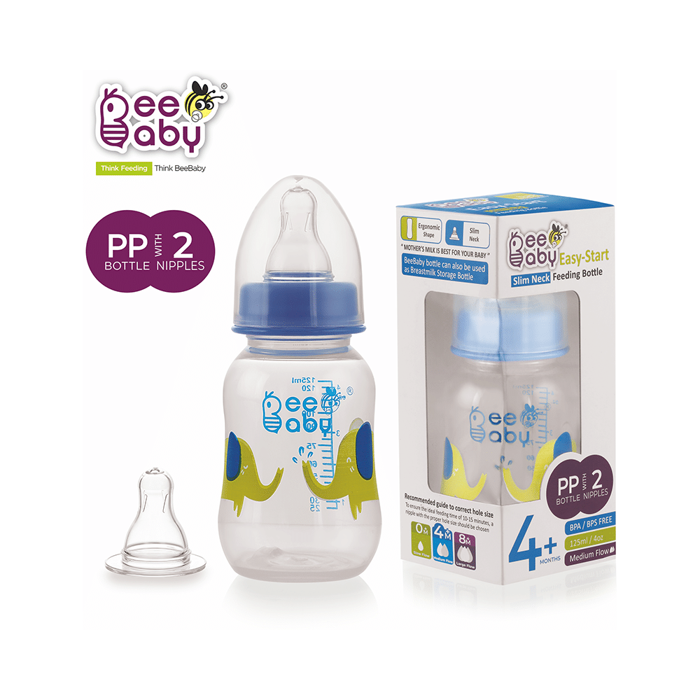 BeeBaby Easy Start Baby Feeding Bottle with 2 Anti-Colic Nipples 4 Months+ Blue - Image 3