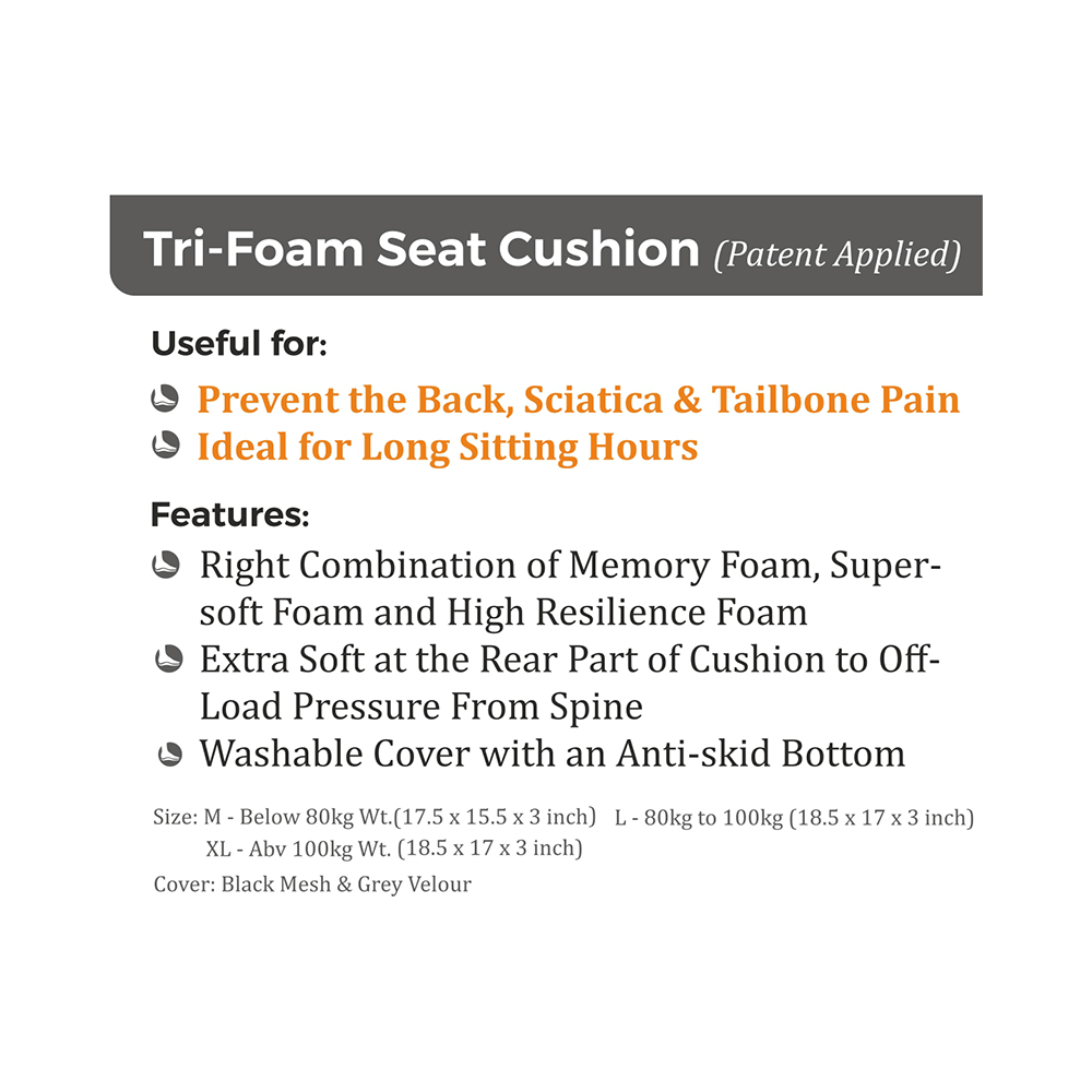 Fovera Tri-Foam Seat Cushion XL Velour Grey - Image 5