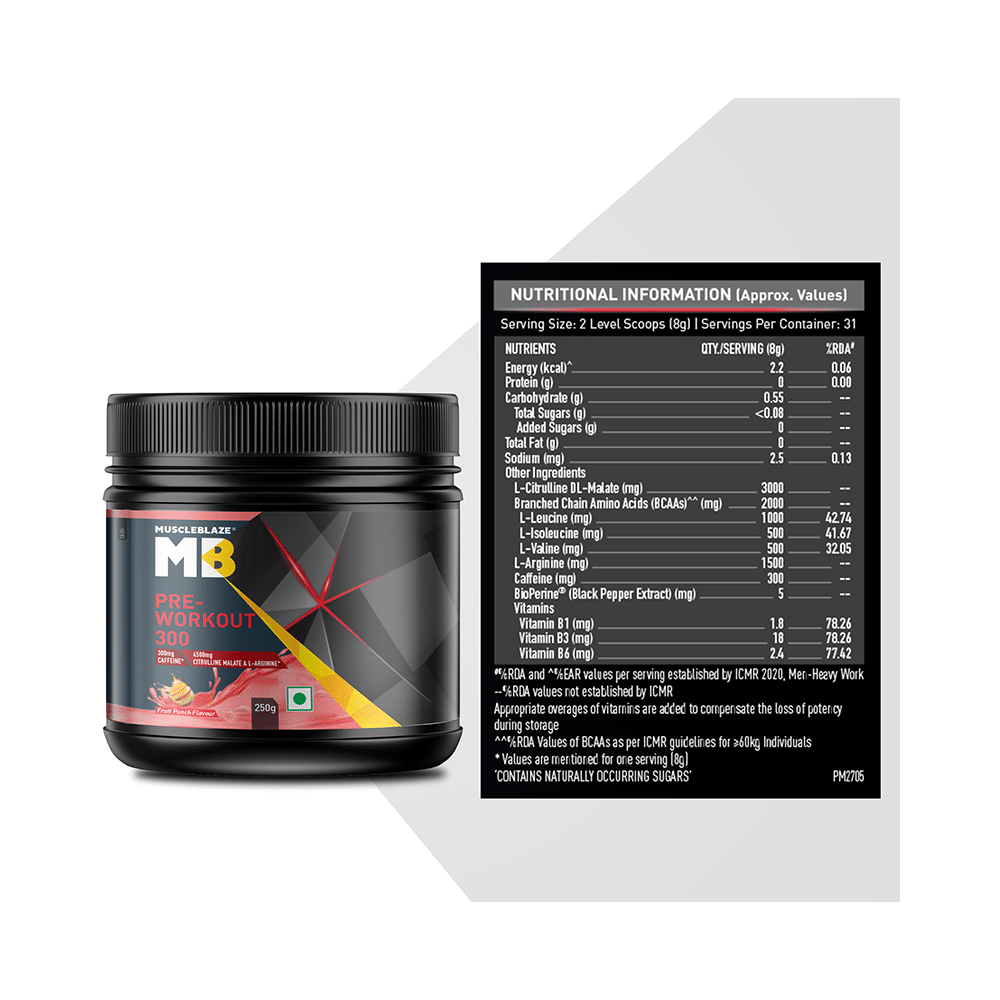 MuscleBlaze MB Pre-Workout 300 | With Citrulline & Arginine | For Energy & Recovery | Fruit Punch Powder - Image 3