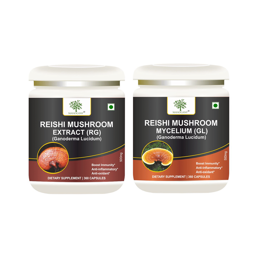 Mahogany Combo Pack of Reishi Mushroom Extract (RG) & Reishi Mushroom Mycelium (GL) Capsule (360 Each) - Image 1