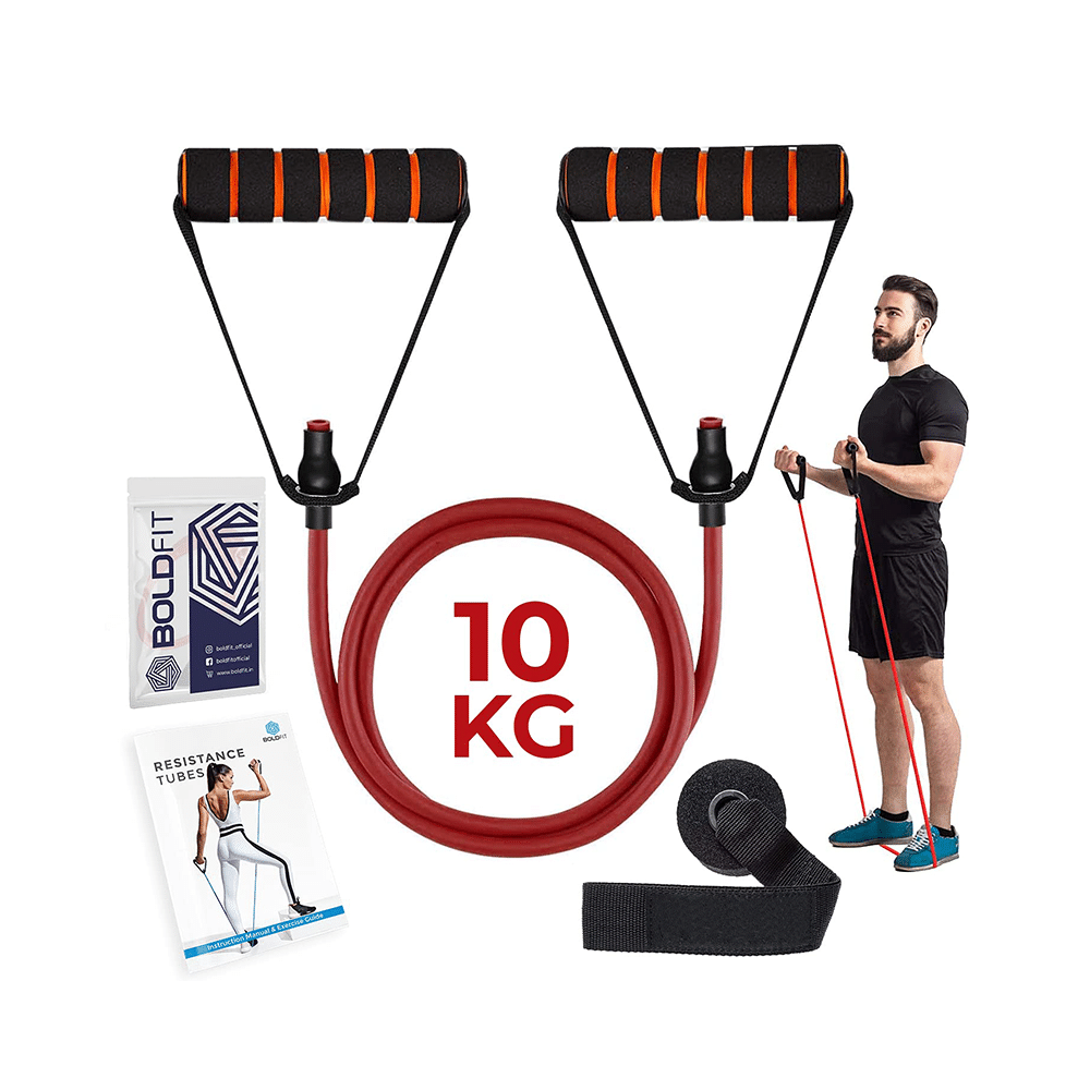 Boldfit Resistance Tube with Foam Handles, Door Anchor for Exercise & Stretching Red 10kg - Image 2