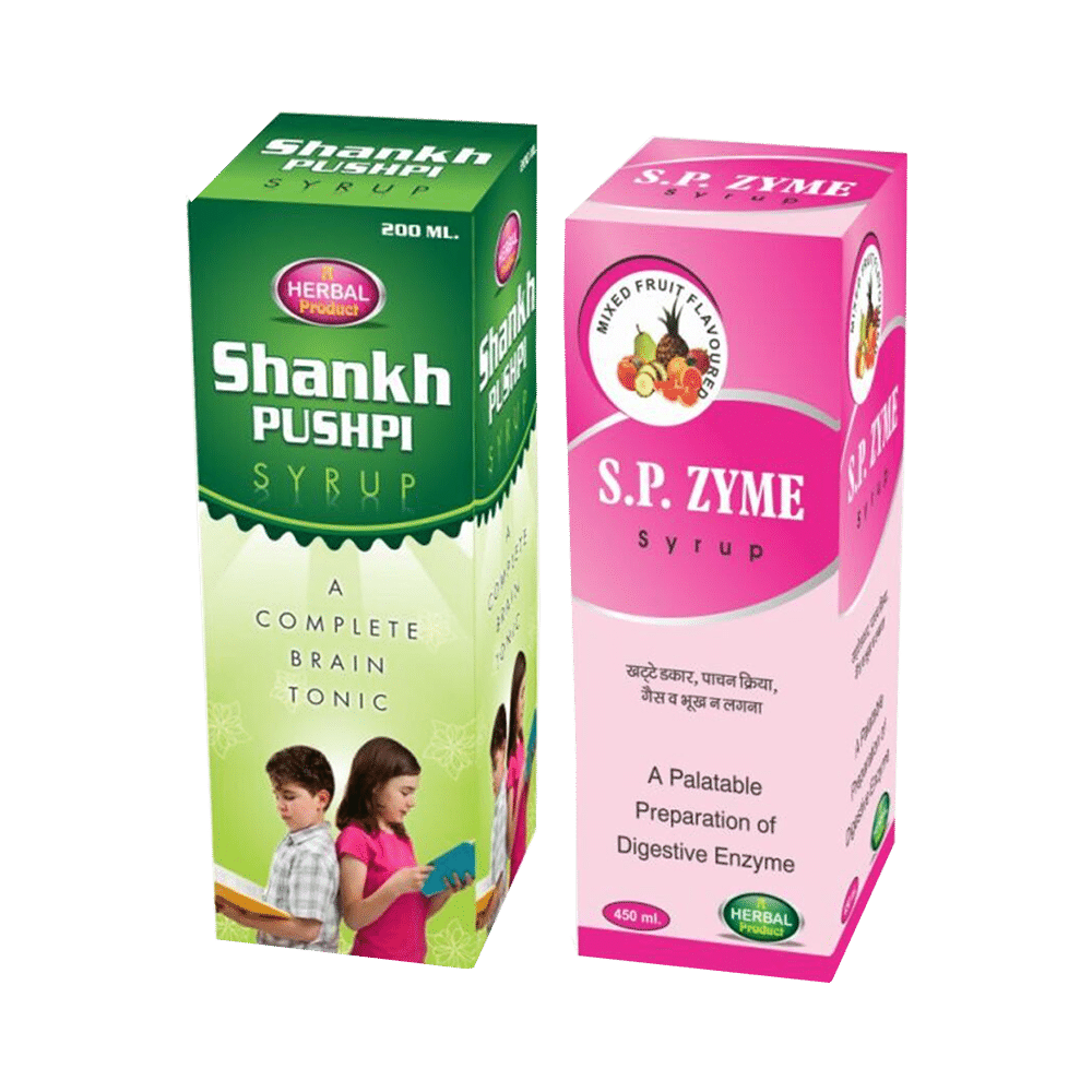 S.P Pharmaceuticals Combo Pack of Shankhpushpi Syrup (200ml) & S.P. Zyme Syrup (450ml) - Image 1