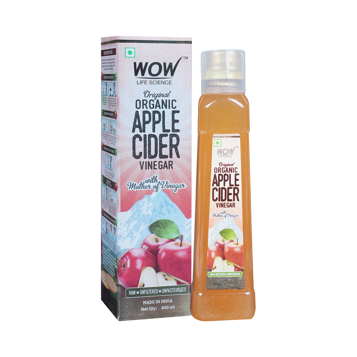 WOW Life Science Organic Apple Cider Vinegar ACV with Mother | For Metabolism & Weight Loss - Image 1