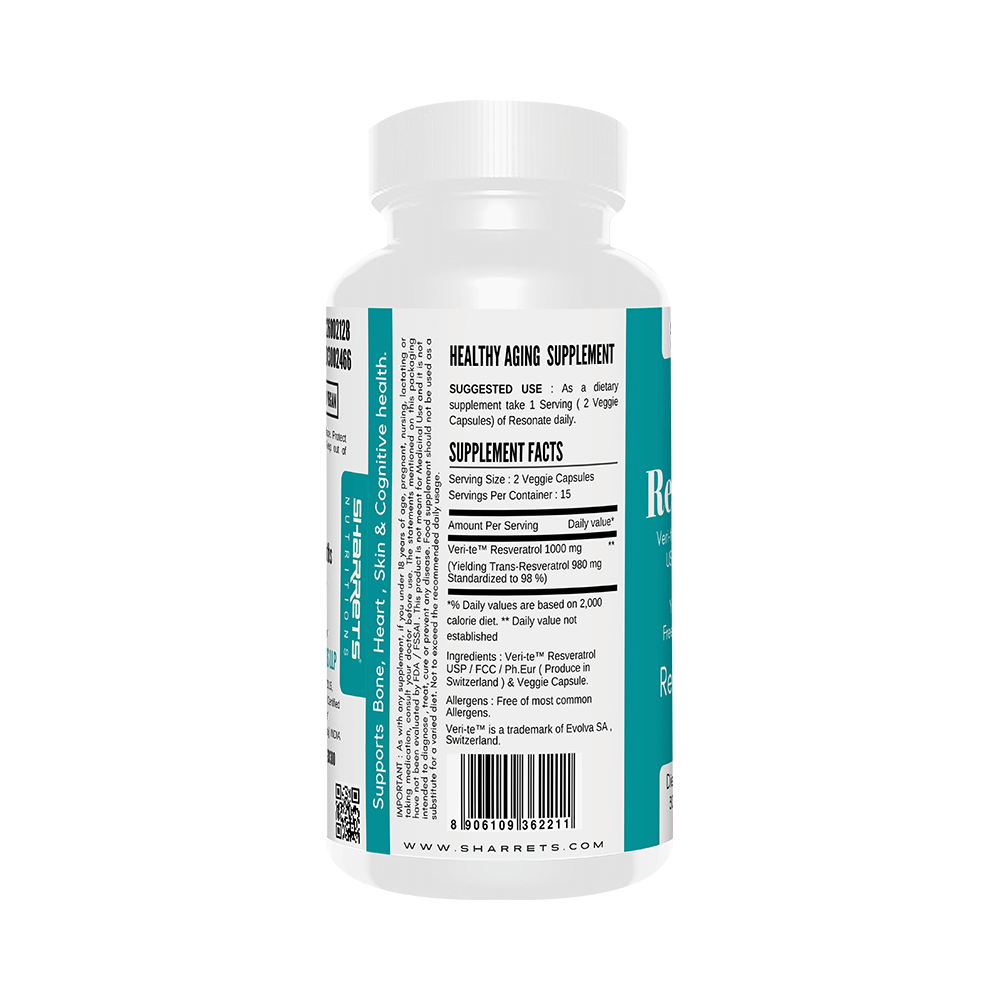 Sharrets Nutritions Resonate Resveratrol 1000mg Vegan Capsule - Image 3