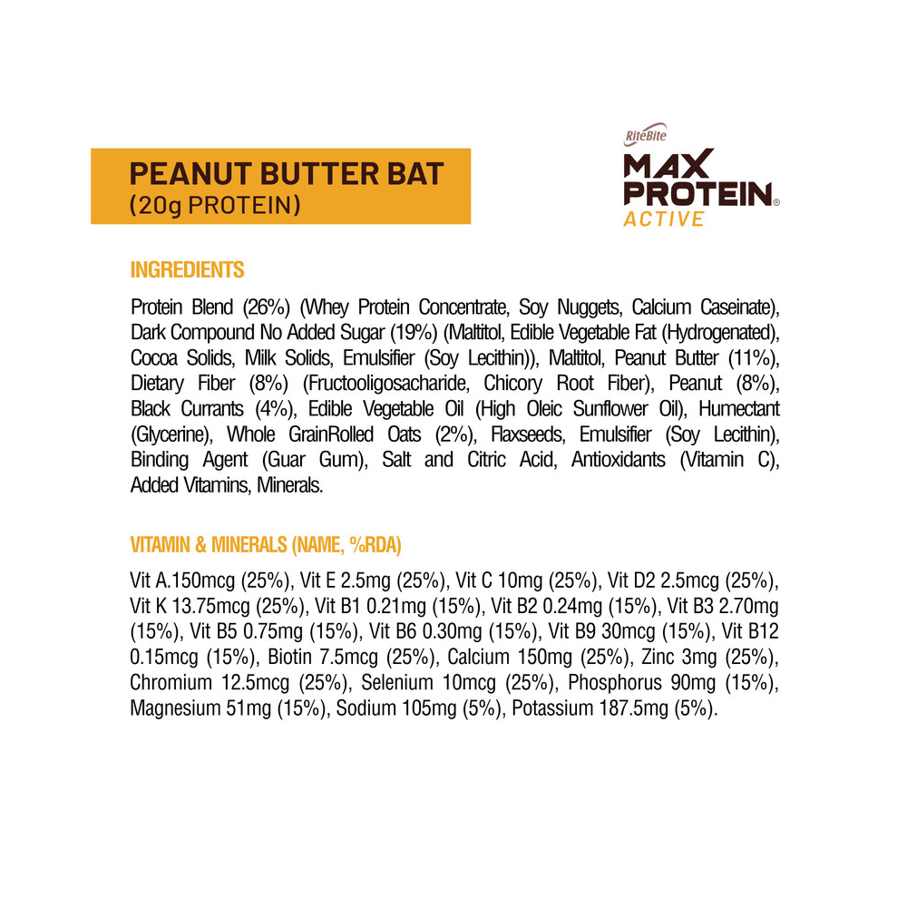 RiteBite Max Protein Active 20 gm Protein  Bar (70gm Each) Peanut Butter - Image 5